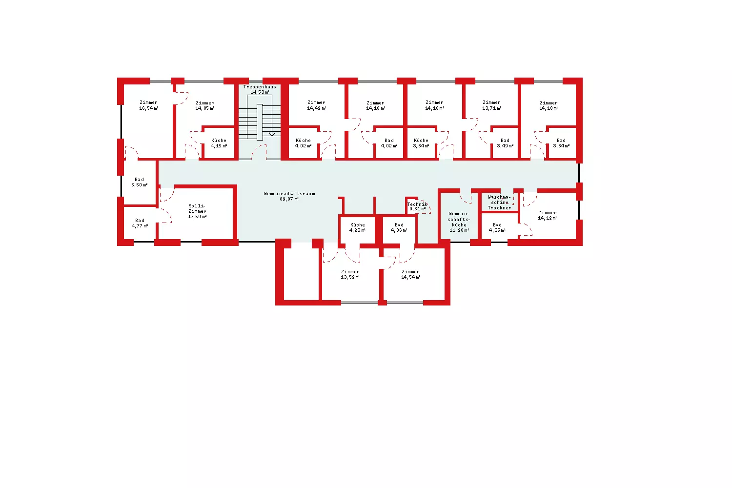 Grundriss 2. OG Service-Wohngemeinschaften in der Alerds-Stiftung